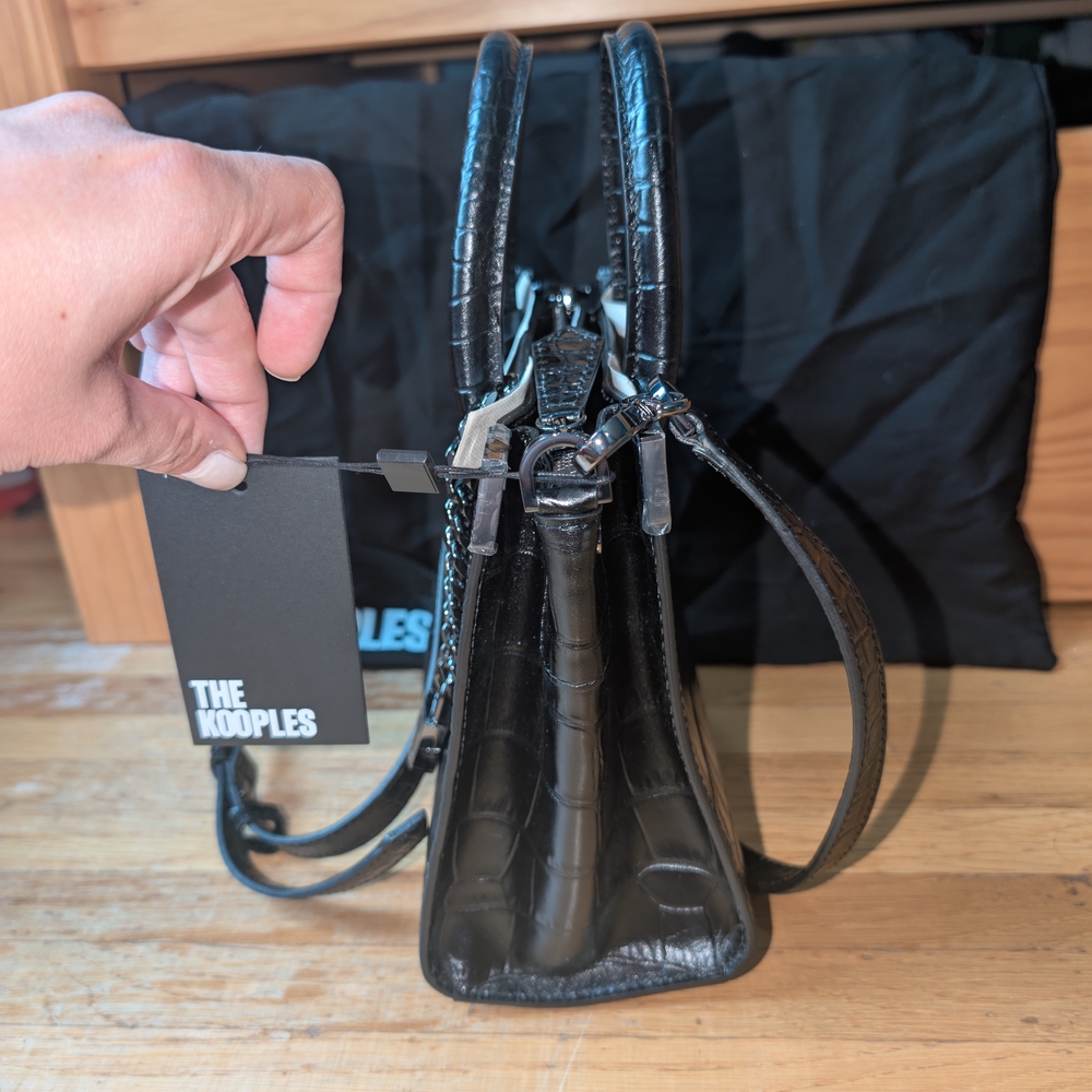 The Kooples Black Crocodile-Embossed Satchel - Picture 9 of 13